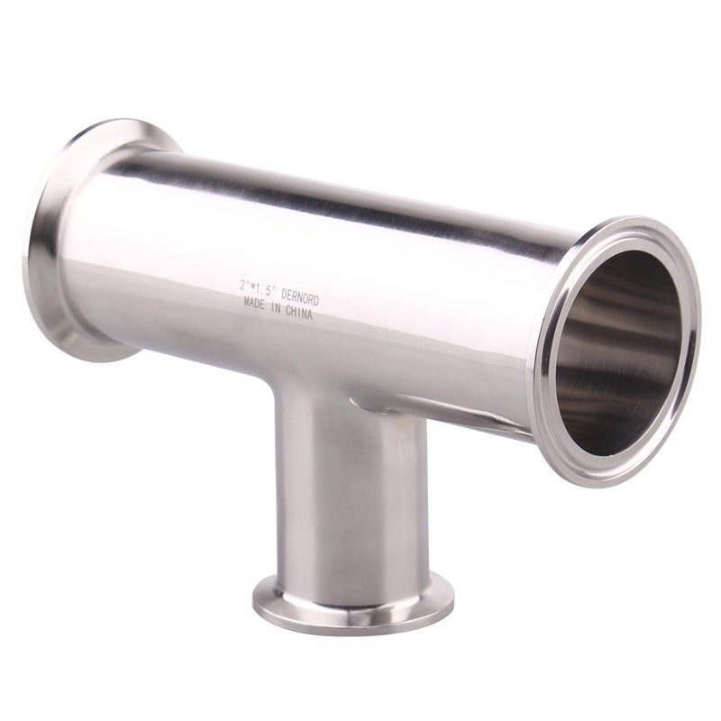 DERNORD Reducing Clamp Tee 3 Way Stainless Steel 304 Sanitary Fitting (2 inch x 2 inch x 1.5 inch) - Image 2
